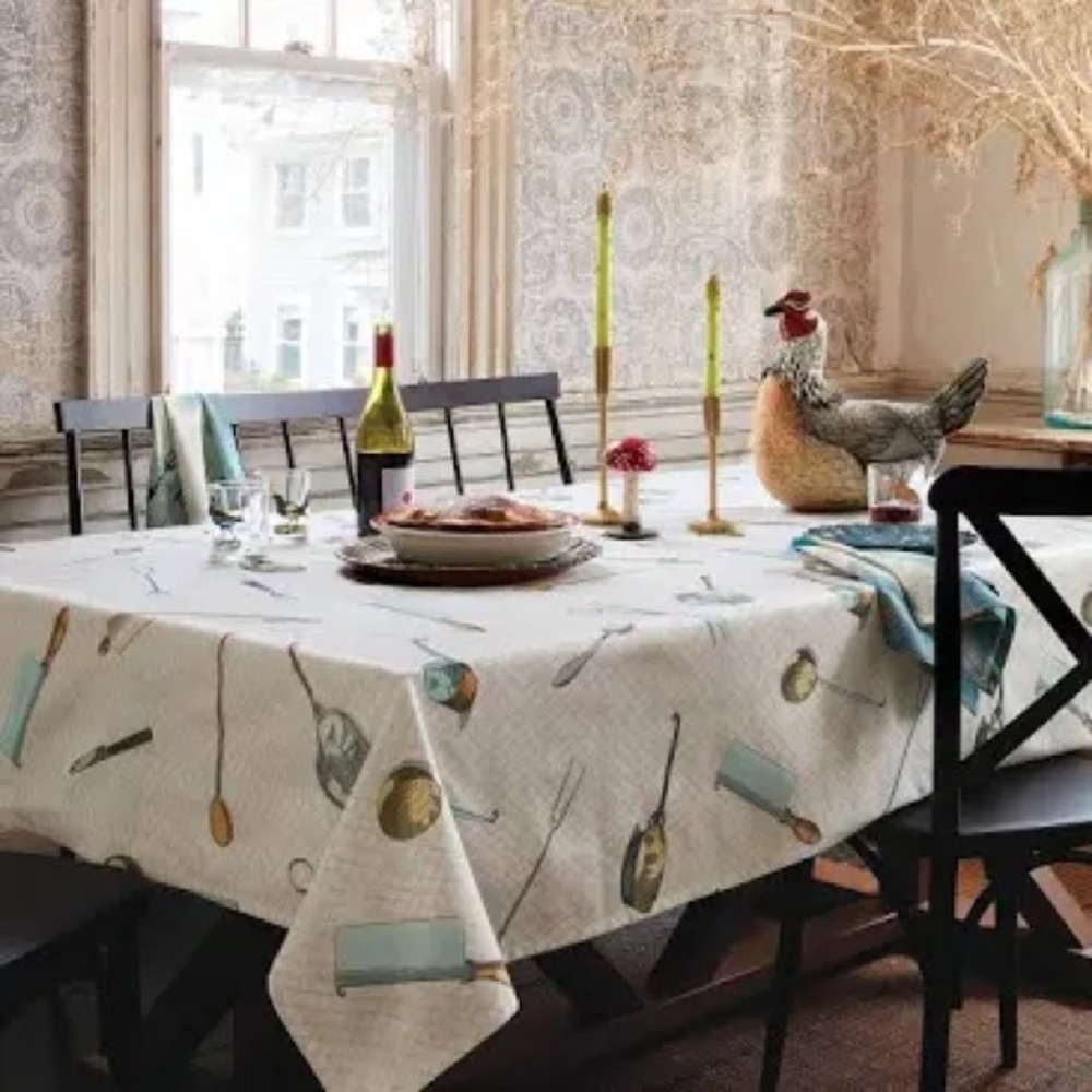 JOHN DERIAN NWT cutlery toss printed rectangle tablecloth -60x84